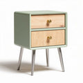 Criado-mudo moderno em madeira e metal verde com dois gavetas 40 x 40 x 50cm
