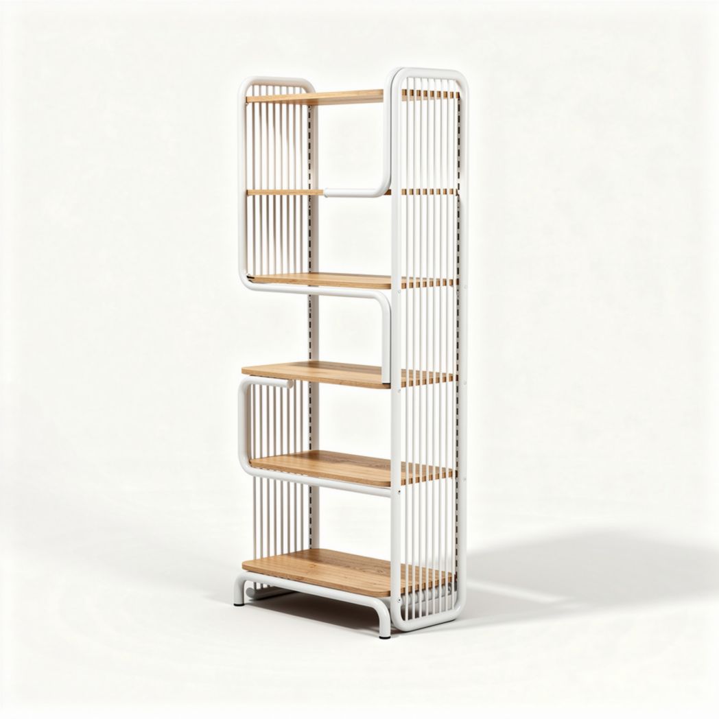 Estante de madeira e metal branco com cinco prateleiras 150 x 50 x 70cm