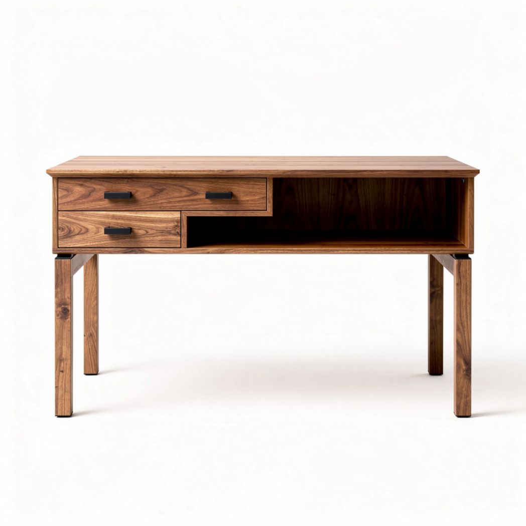 Mesa de escritório em madeira com dois gavetas e prateleira 120 x 60 x 75cm