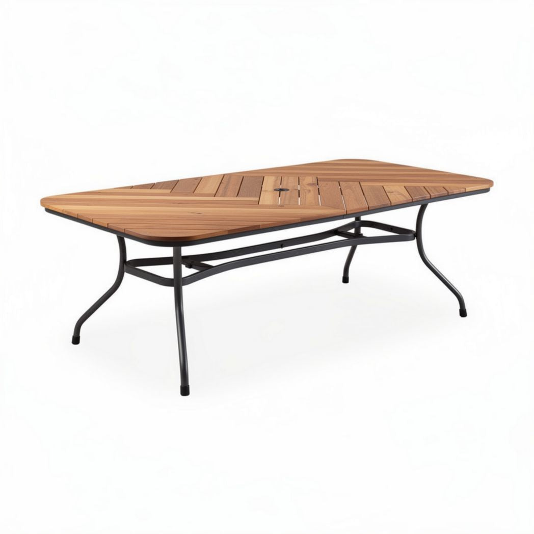 Mesa retangular de madeira e metal para exteriores 150 x 90 x 75cm